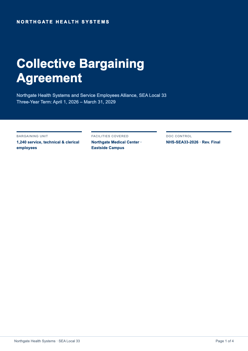 Corporate standard collective bargaining agreement